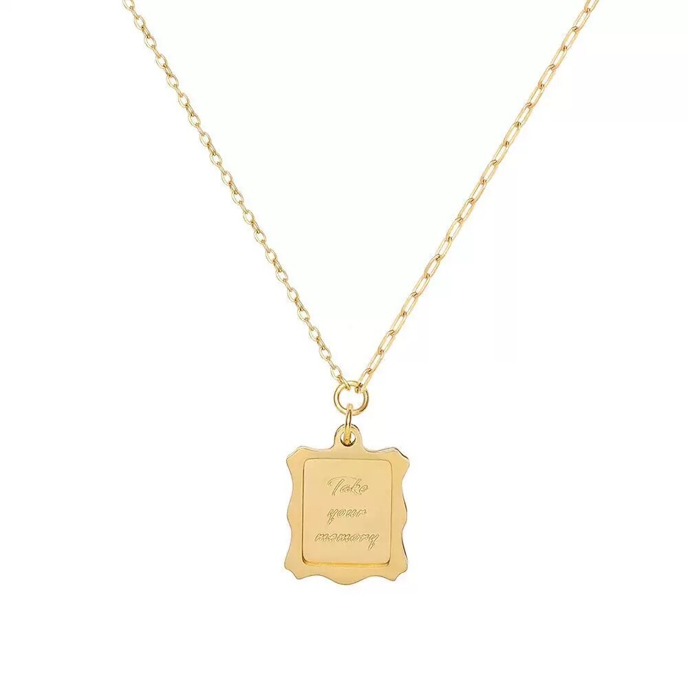 Woman 18K Gold Plated Stainless Steel Memory Stamp Charm Chain Necklace