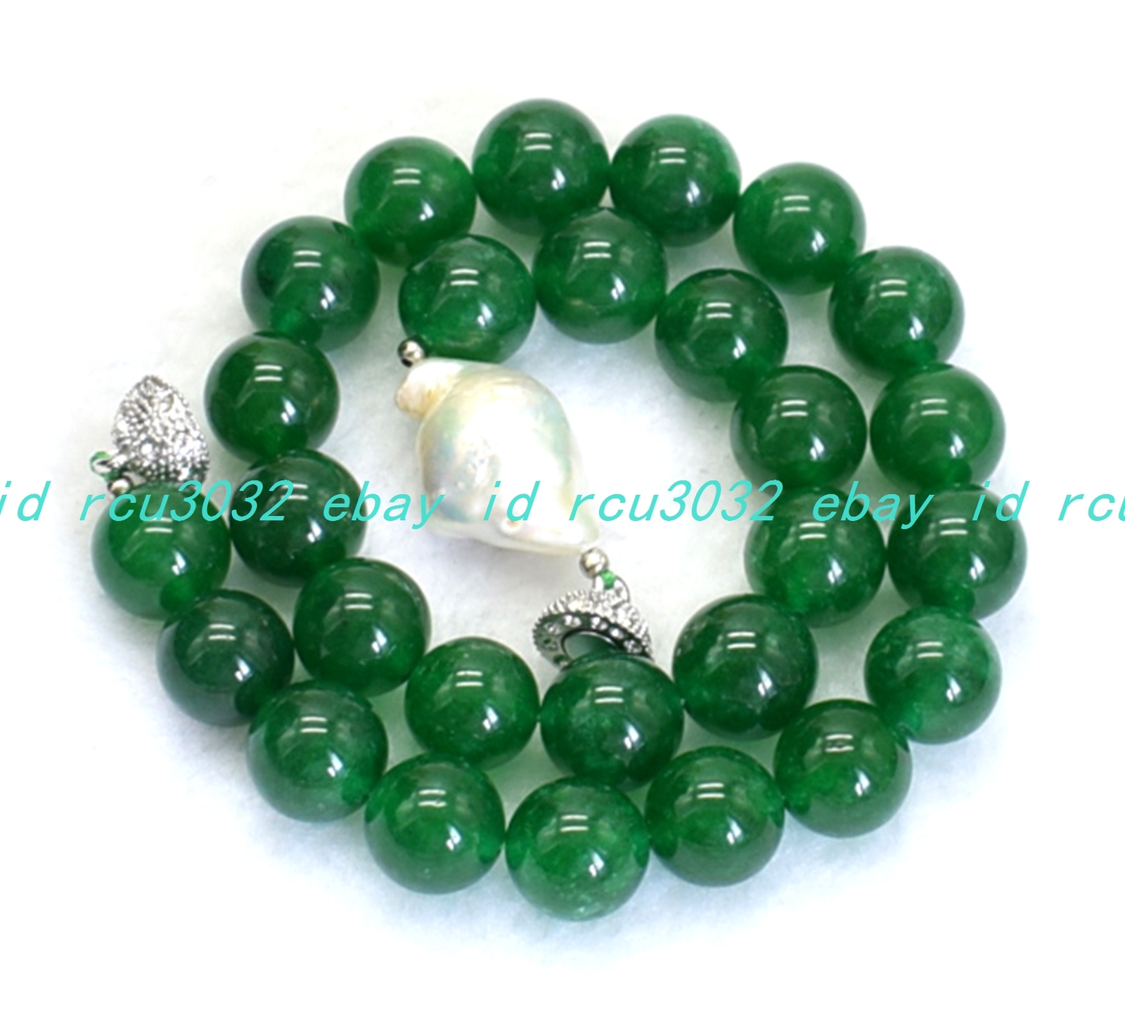 10-14mm Green Jade White Baroque Pearl Round Beads Gemstone Necklace 18-32 In
