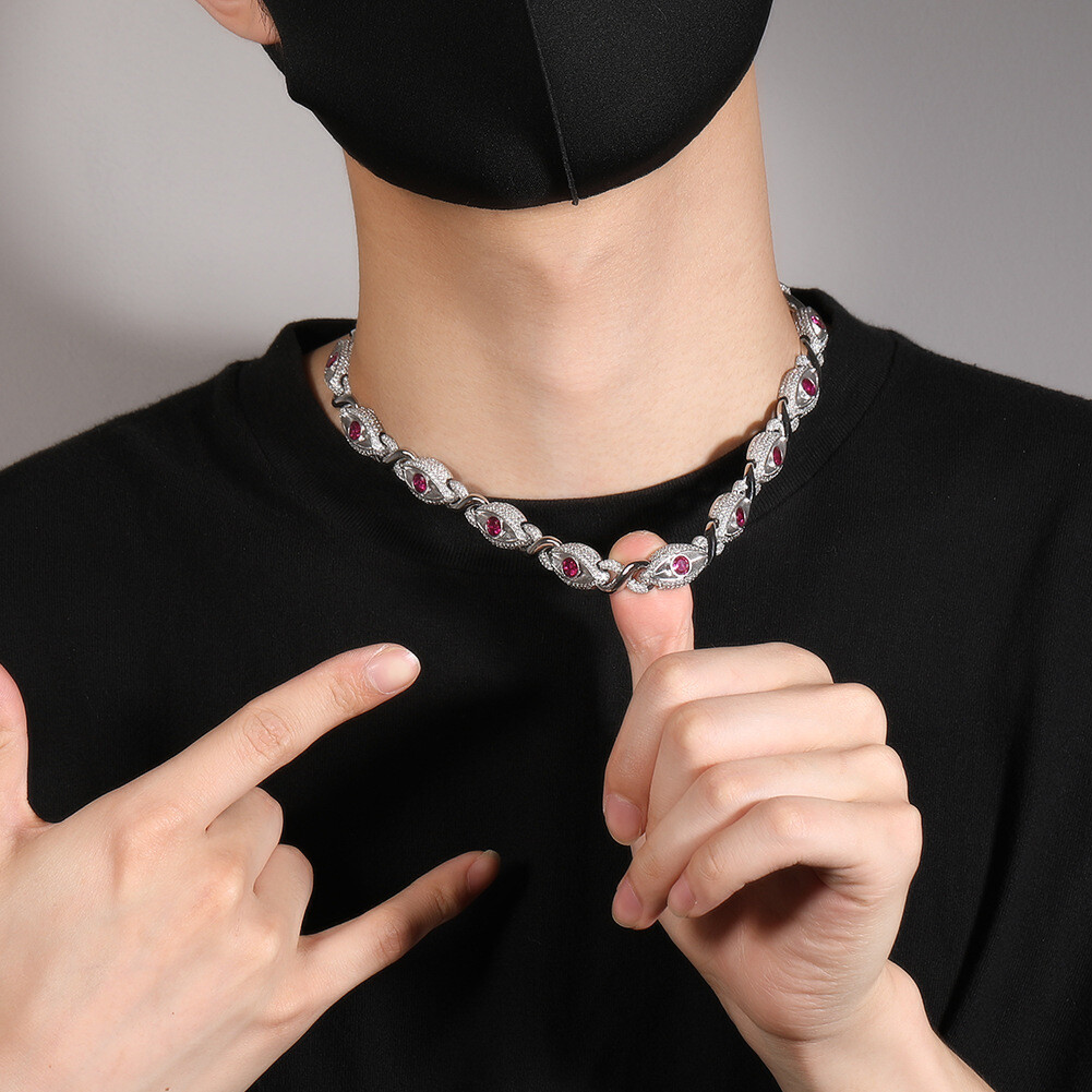 13mm Hip Hop Red Eye Cuban Chain Necklace Bracelets 8 Shape 5A Zircon Jewelry
