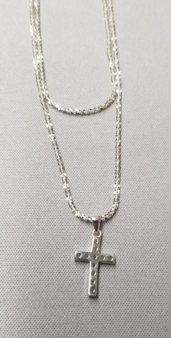 Sterling Silver Margarita Twisted Chain Layered Cross Necklace 15″-17″+2″