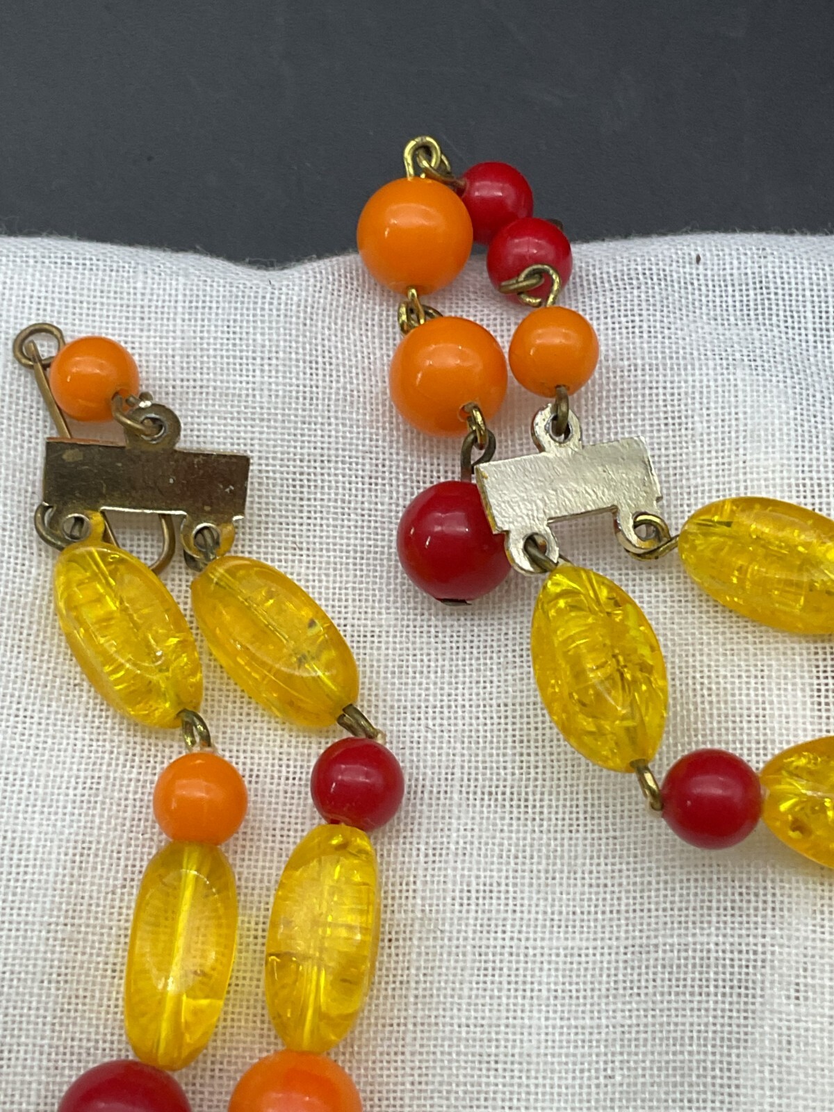 Vintage Yellow West Germany Fruit 2 Strand Necklace w/Matching Earrings