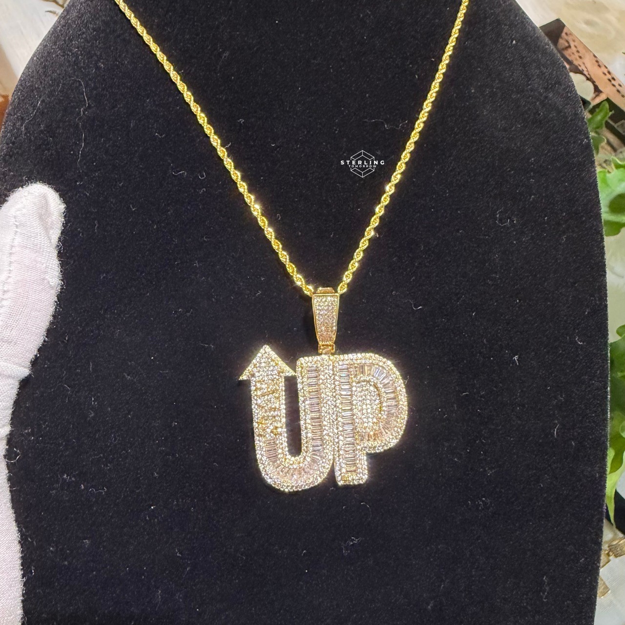 14k Gold Plated STAY UP Word Pendant Streetwear Bling AntiTarnish Rope Chain