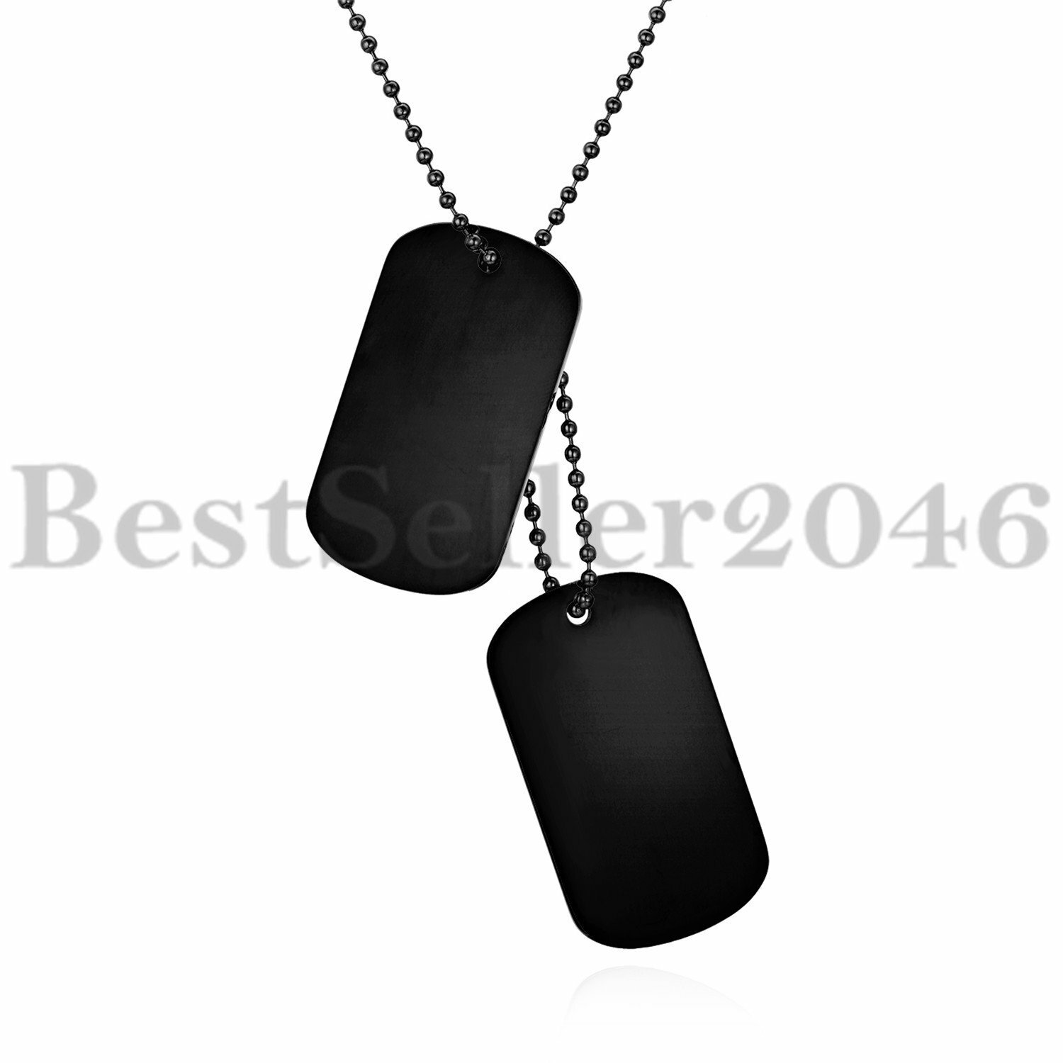 Polished Military Army 2 Dog Tags Pendant Mens Boys Necklace Chain 23.6 inches
