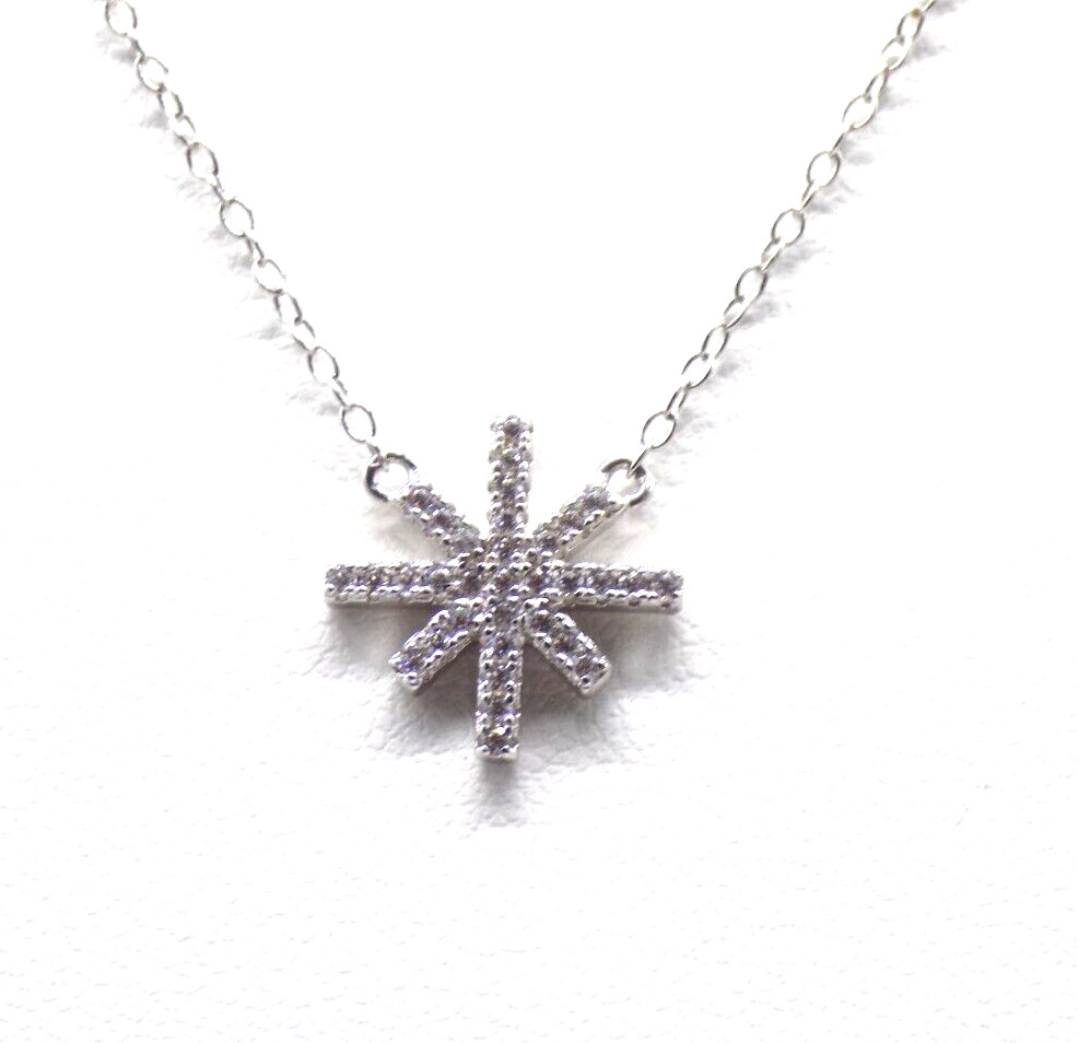 Bloomingdales AQUA 925 Sterling Silver Pendant Necklace White Colorless CZ 17″