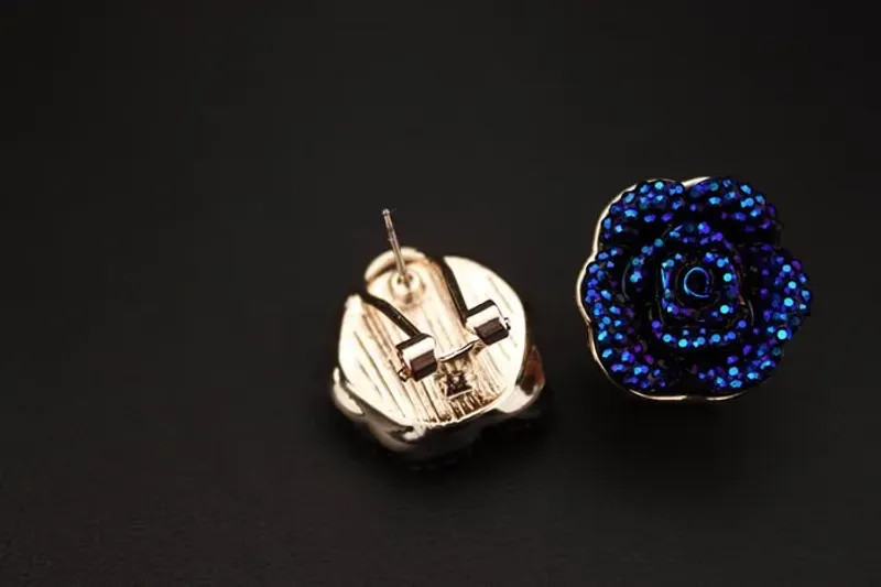 Blue Resin Flower Necklace Earrings Set Women Chunky Statement Jewelry New Gift