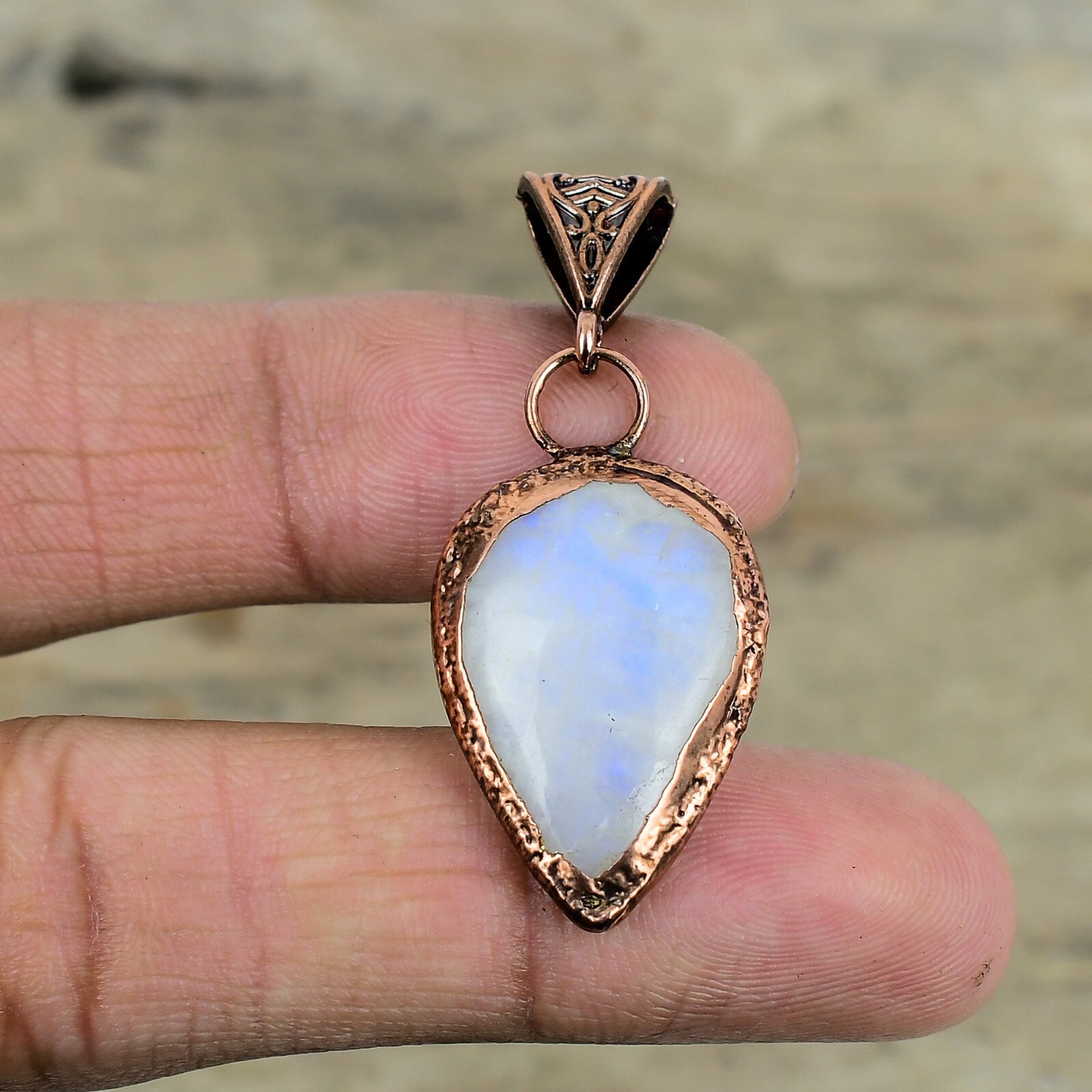 Womens day Sale Natural Rainbow Moonstone Electroformed Pendant Jewelry Copper