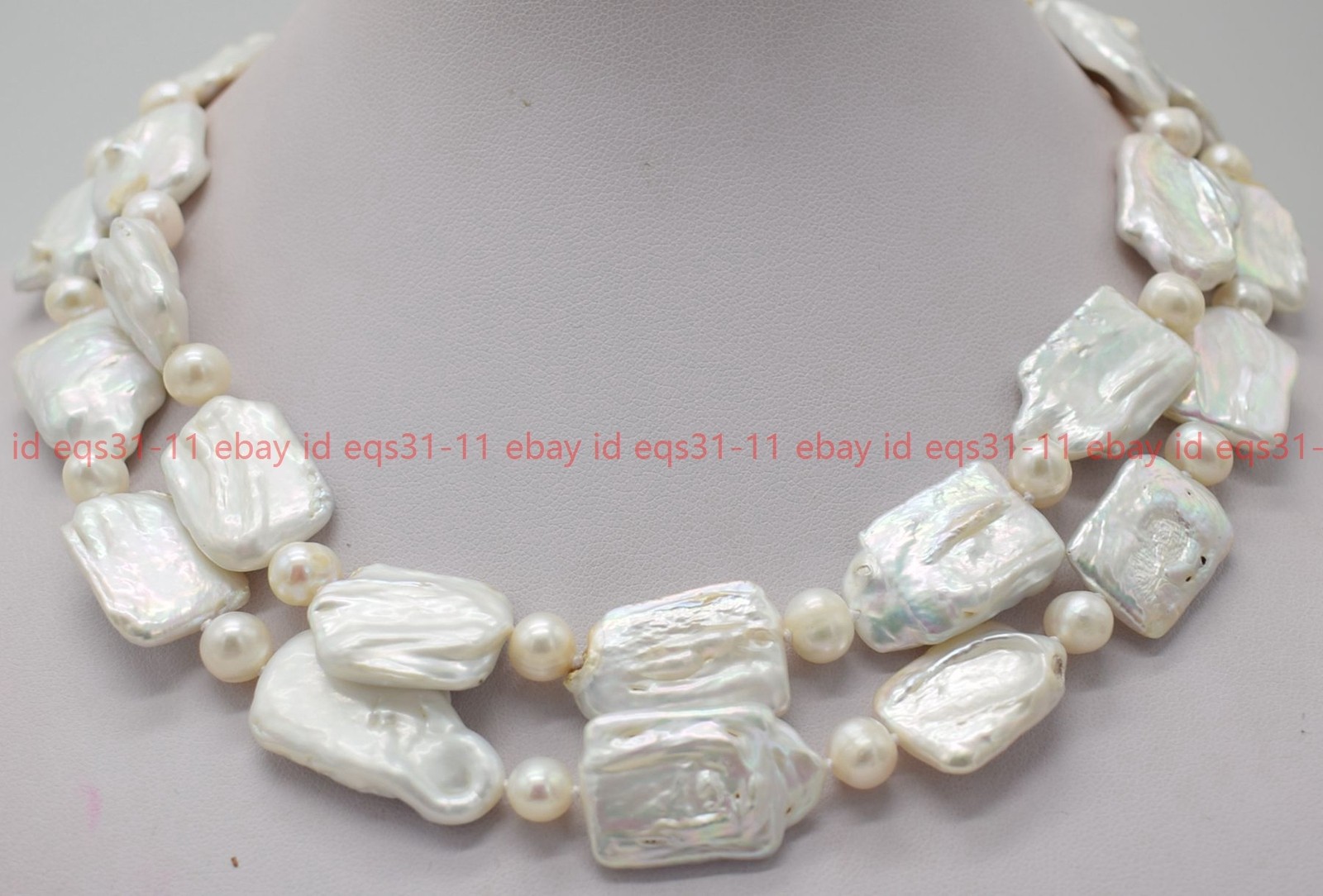 15x20mm Square & 7-8mm Round White Natural Freshwater Pearl Necklace 18-36″