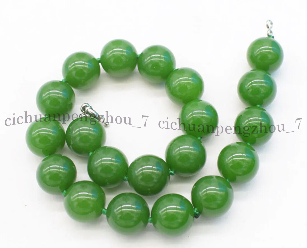 Huge 20mm Genuine Natural Green Jade Round Gems Beaded Necklace 14-32 inch
