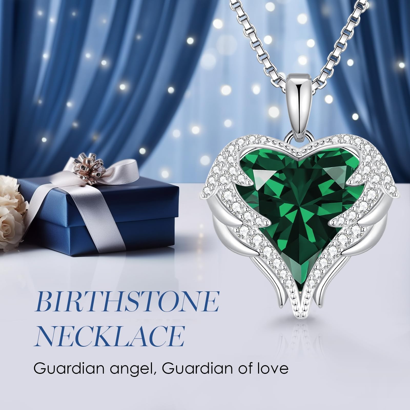 Angel Wings Heart Birthstone Pendant Necklace for Women – Meaningful Gift Idea