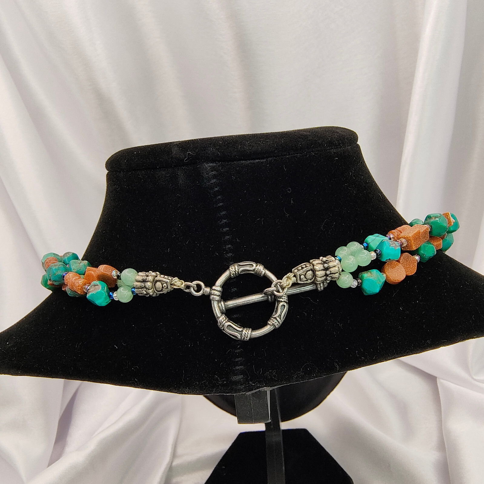 Faux Turquoise Pendant Necklace 925 Sterling Glitter Copper Color Bead Boho