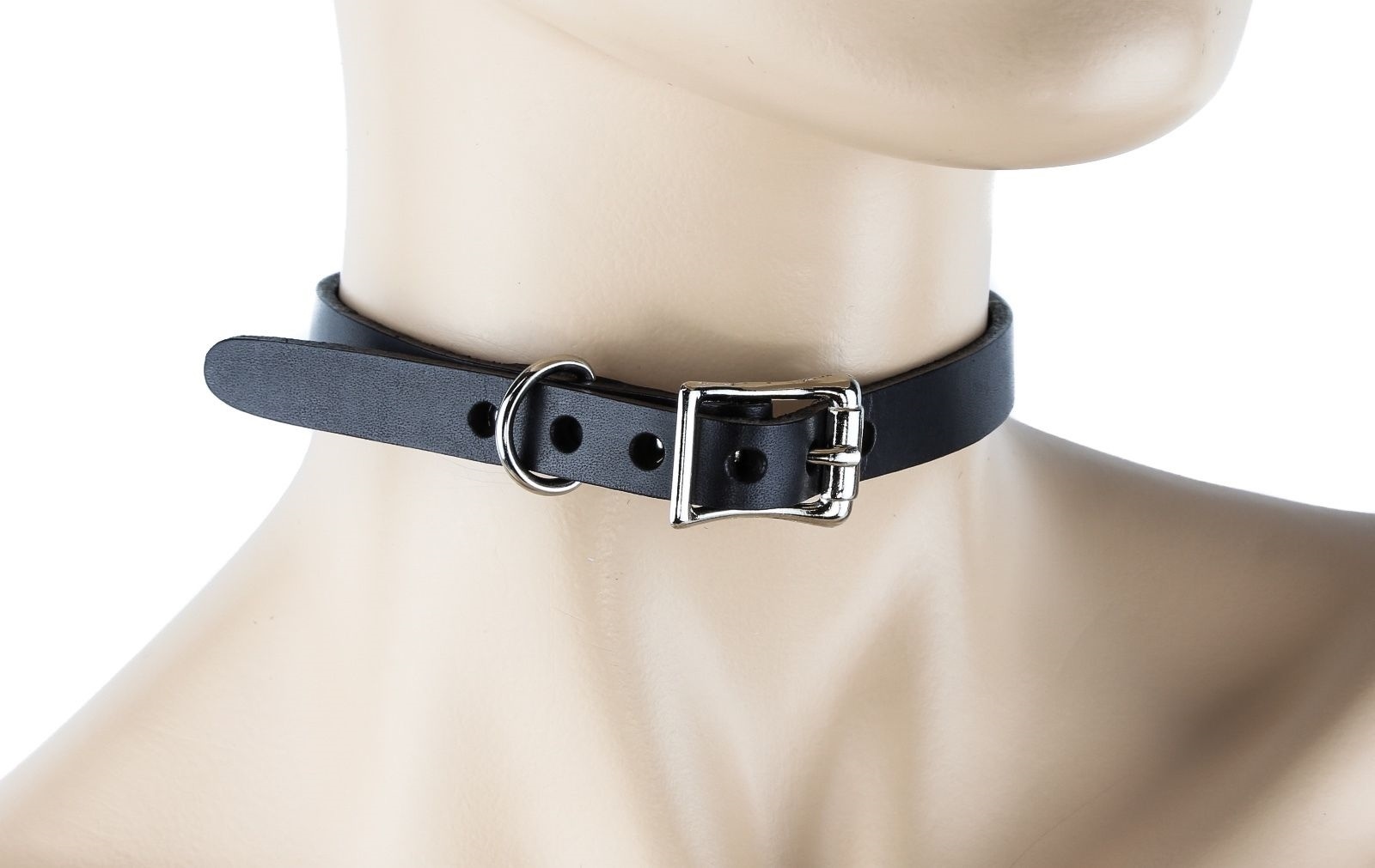 1/2″ Wide Plain Genuine Black Leather Choker Collar Necklace Roller Buckle