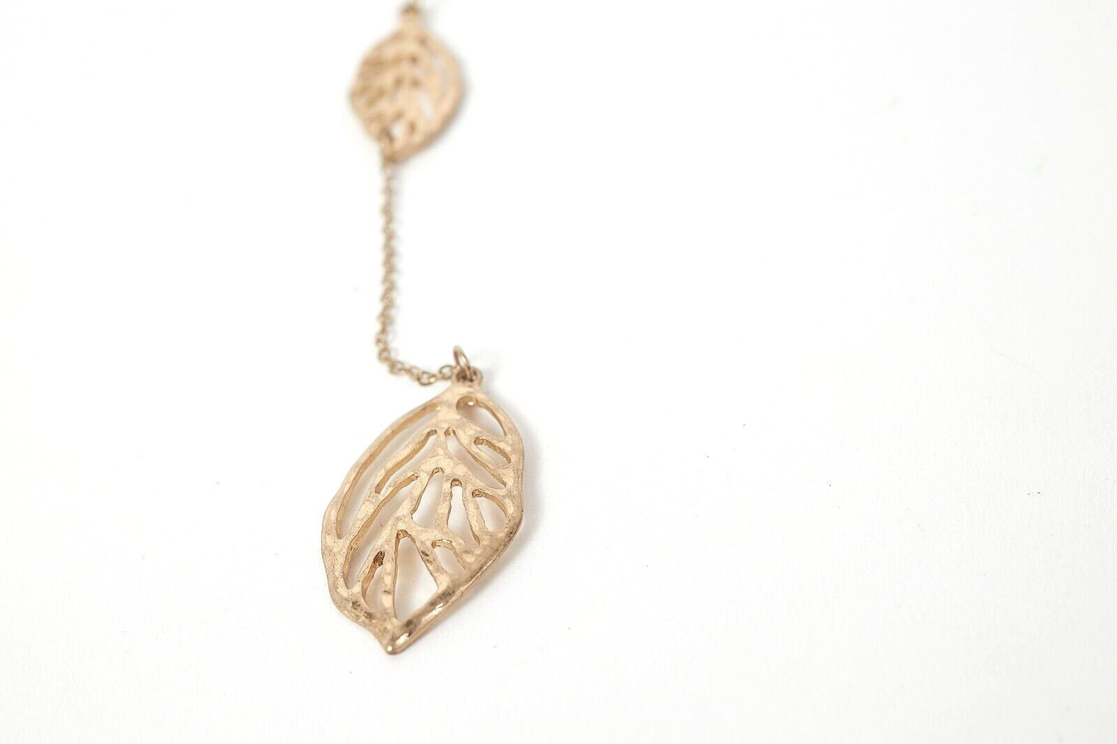 Gold Tone Open Metalwork Triple Leaf “Y” Necklace 24″ long + 3″ extender