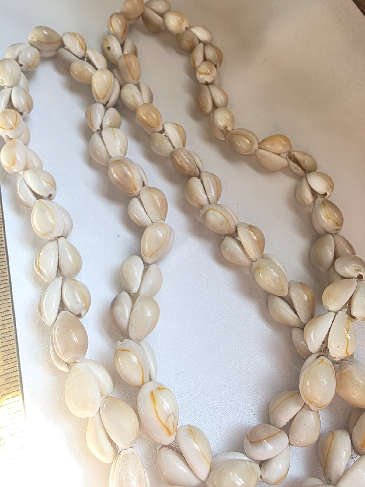 Vintage Hawaiian Lei Cowrie Shell Cluster Necklace Tropical Statement 46″