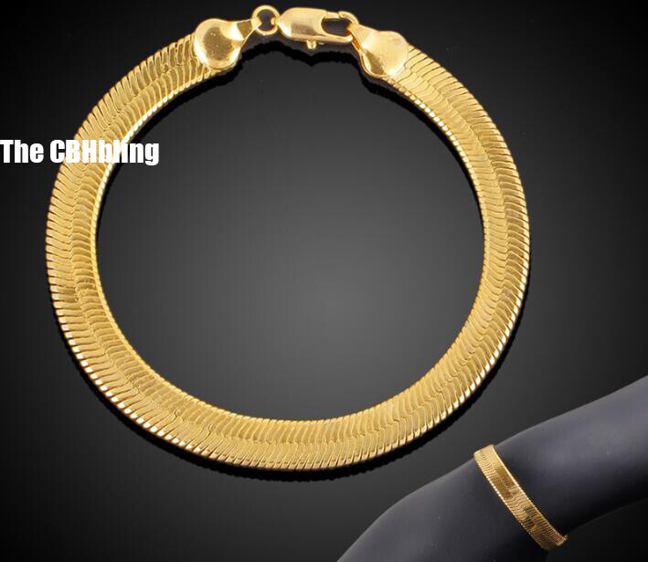 10mm Stainless Steel Flat Herringbone Chain 18K Gold Plated Necklace Bracelet