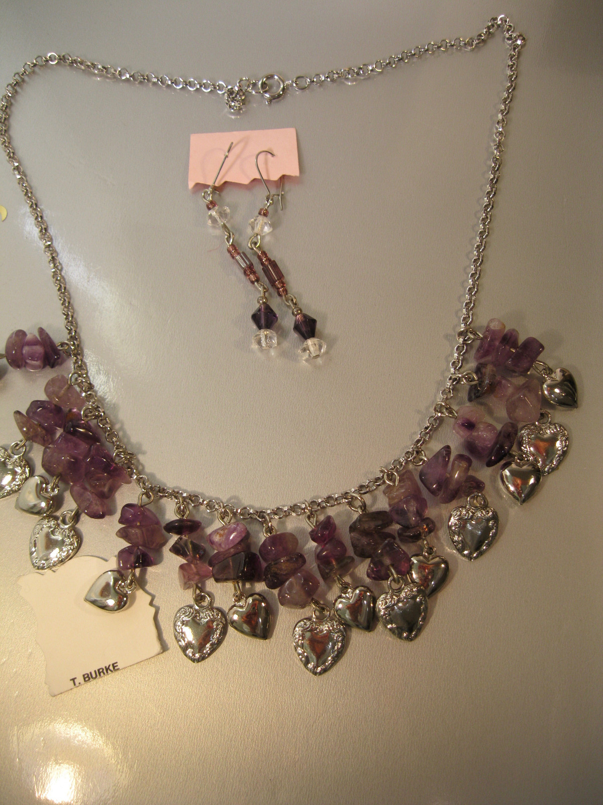 “AMETHYST & SILVER HEART NECKLACE” HANDCRAFTED IN USA! FREE EARRINGS W/PURCHASE!