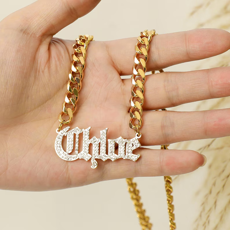 14K Yellow Gold Plated Personalized Name Pendant 4 Ct Round Simulated Diamond