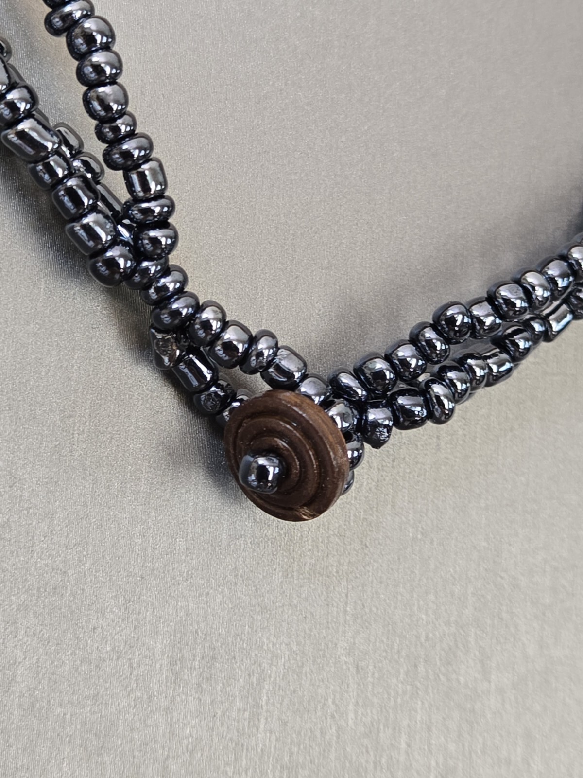 Black Beaded Moon Shell Multi Strand Necklace 22 Inches