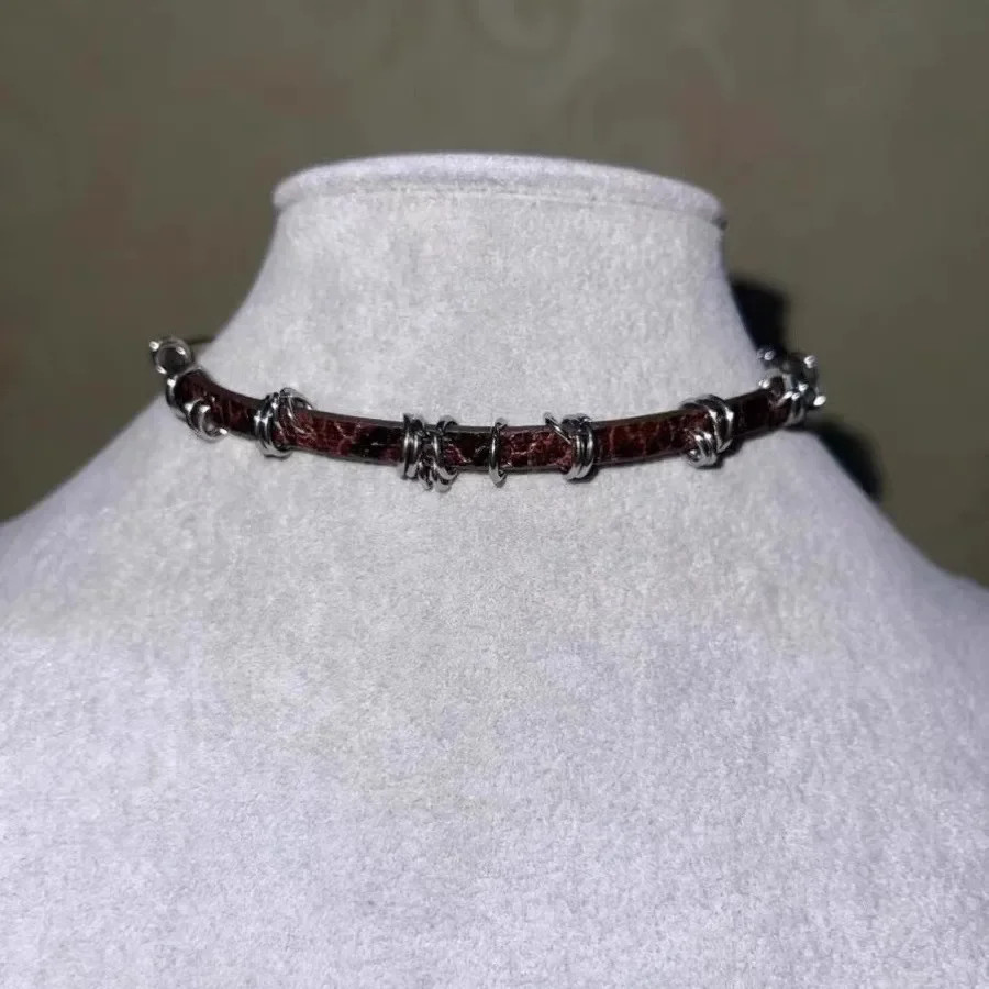 Vintage Irregular Metal Circle Leather Necklace Choker Gothic Collar Jewelry