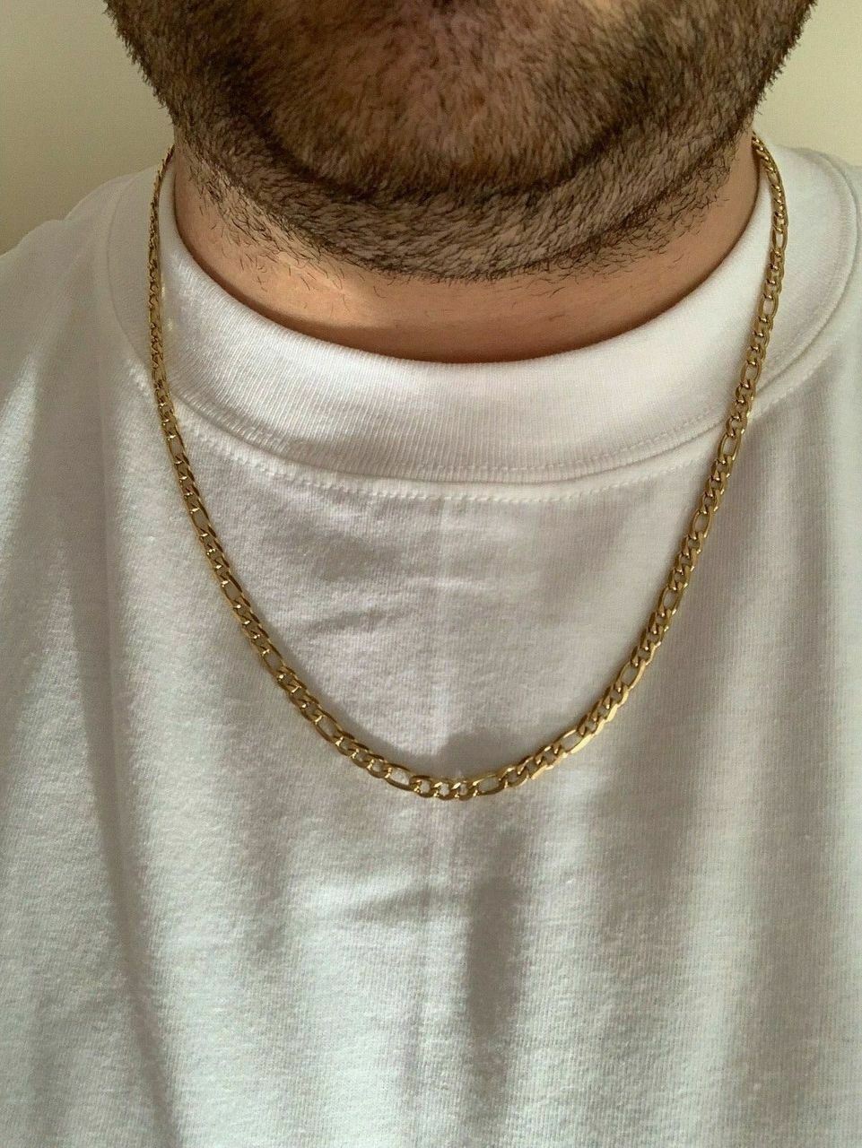 Men’s Gold Figaro Chain 5mm 14k Yellow Gold Over Stainless Steel 18-30″ Lengths