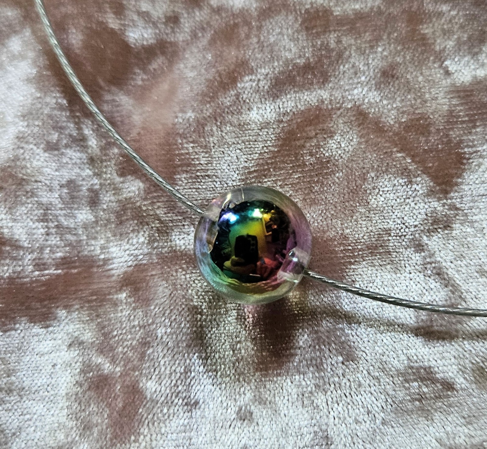 BigTimeRockShow Sea Treasure Single Elegant Iridescent Orb on Steel Collar