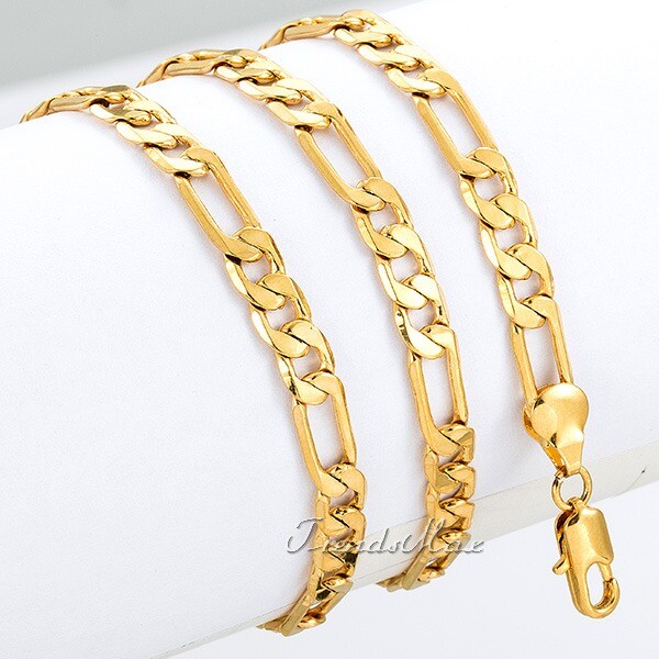 6MM 18-24″ Gold Filled Figaro Link Chain Necklace Choker Jewelry for Men Women