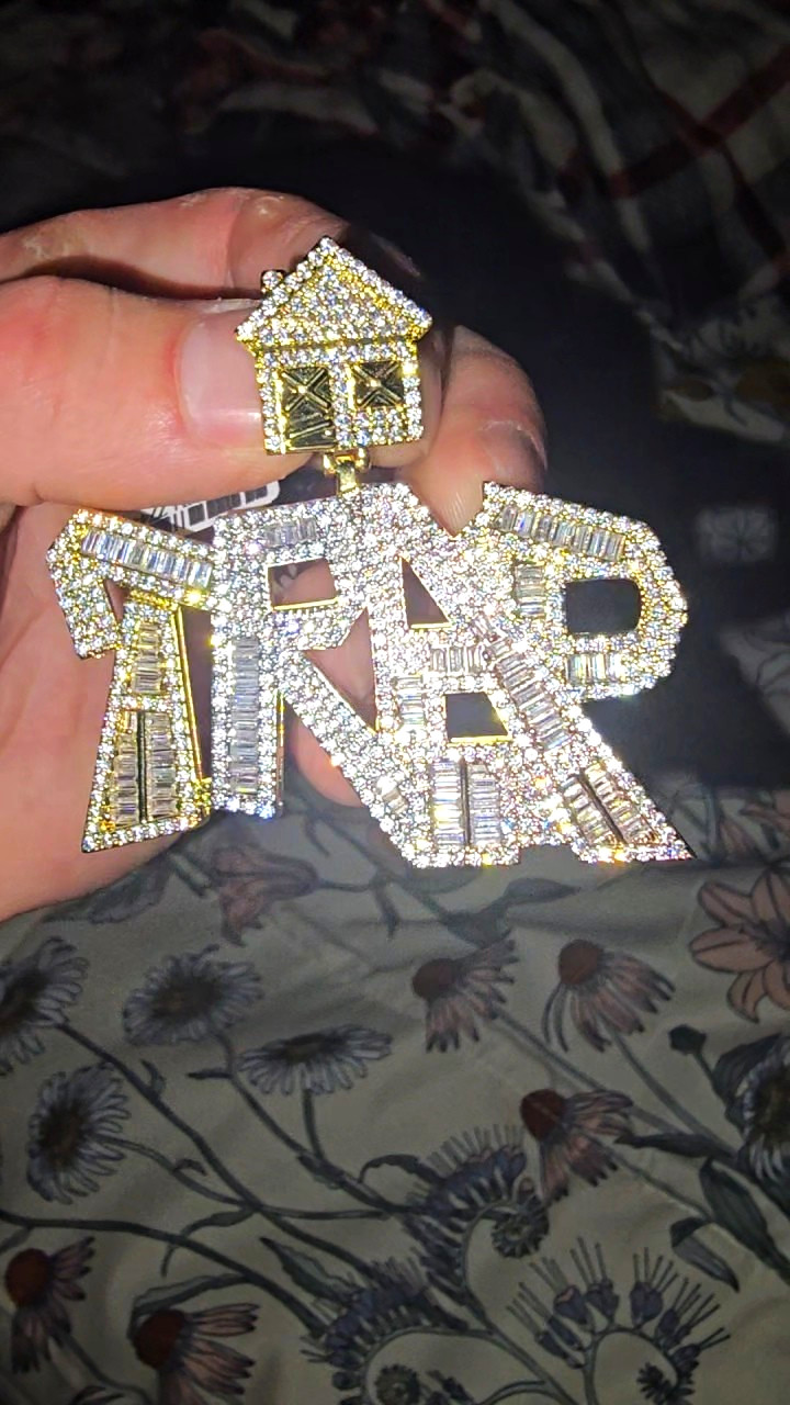14k Gold Filled TRAP HOUSE Pendant Iced Pavé SIMULATED 5A CZ Baguette Hip Hop