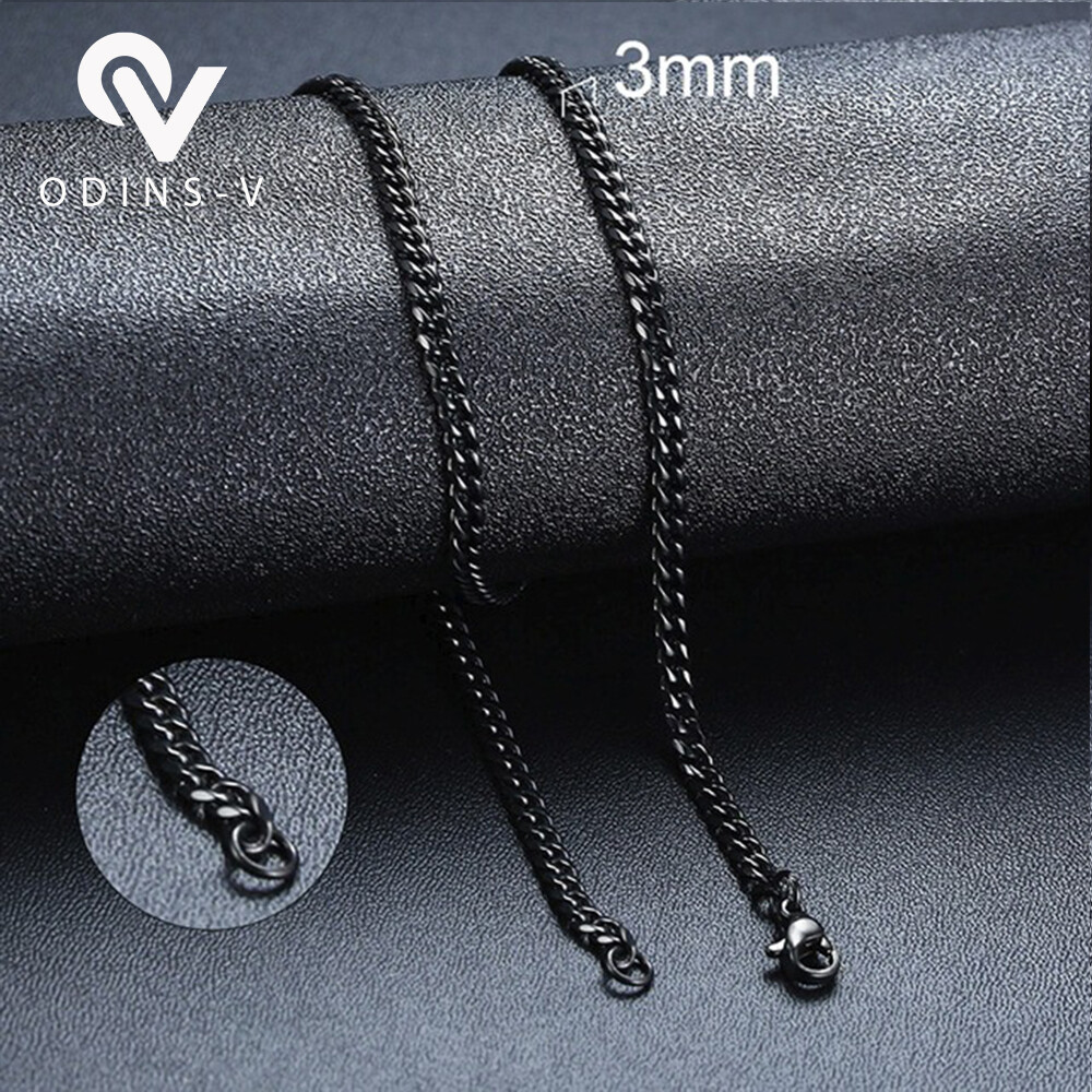 Mens Womens Chain Silver Gold Black Cuban Link Necklace 3mm 5mm 7mm 9mm 11mm 15m
