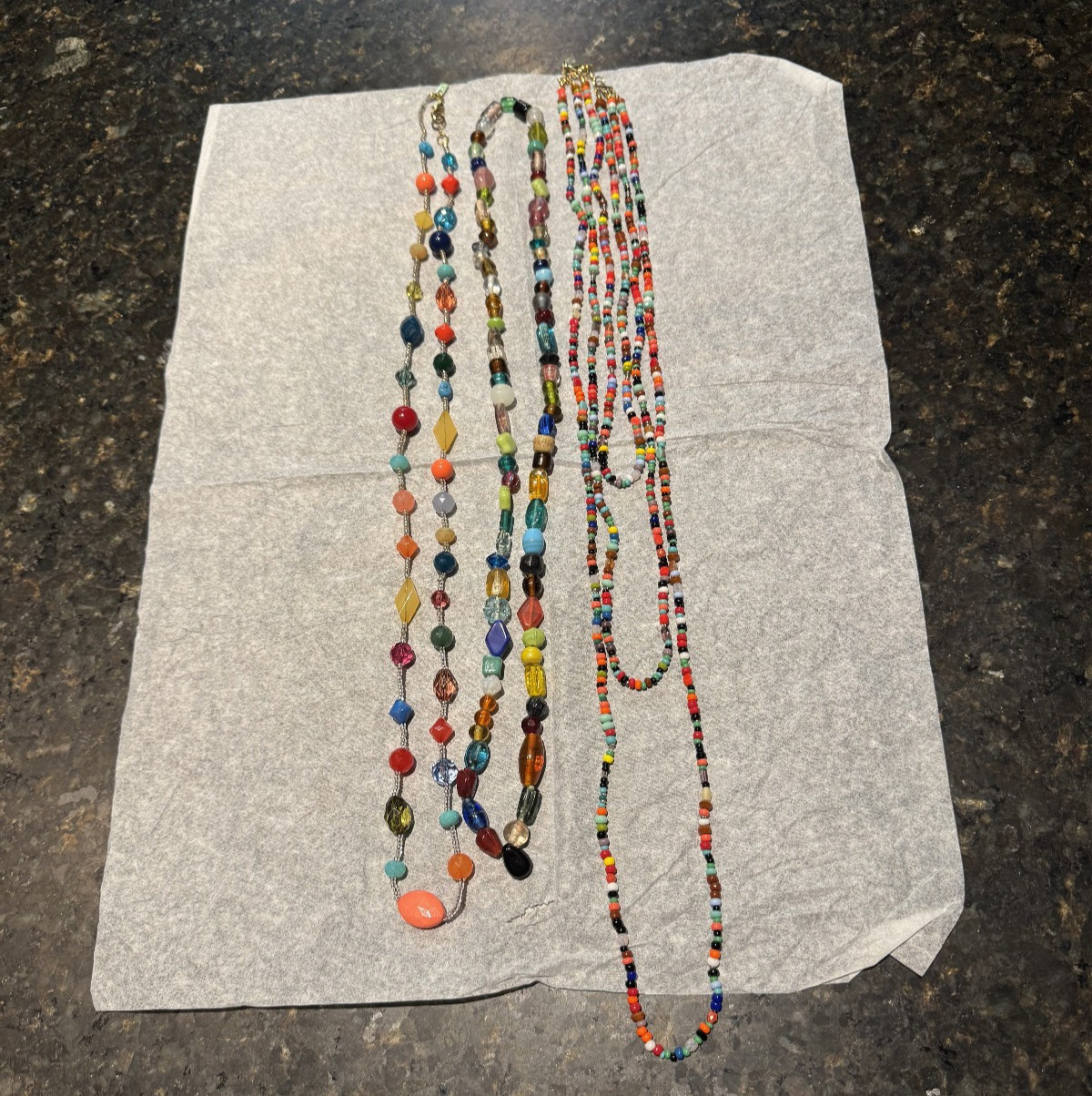3 Long Necklaces Lot Colorful Glass/Stones/Plastic Beads Various 15-19” Long