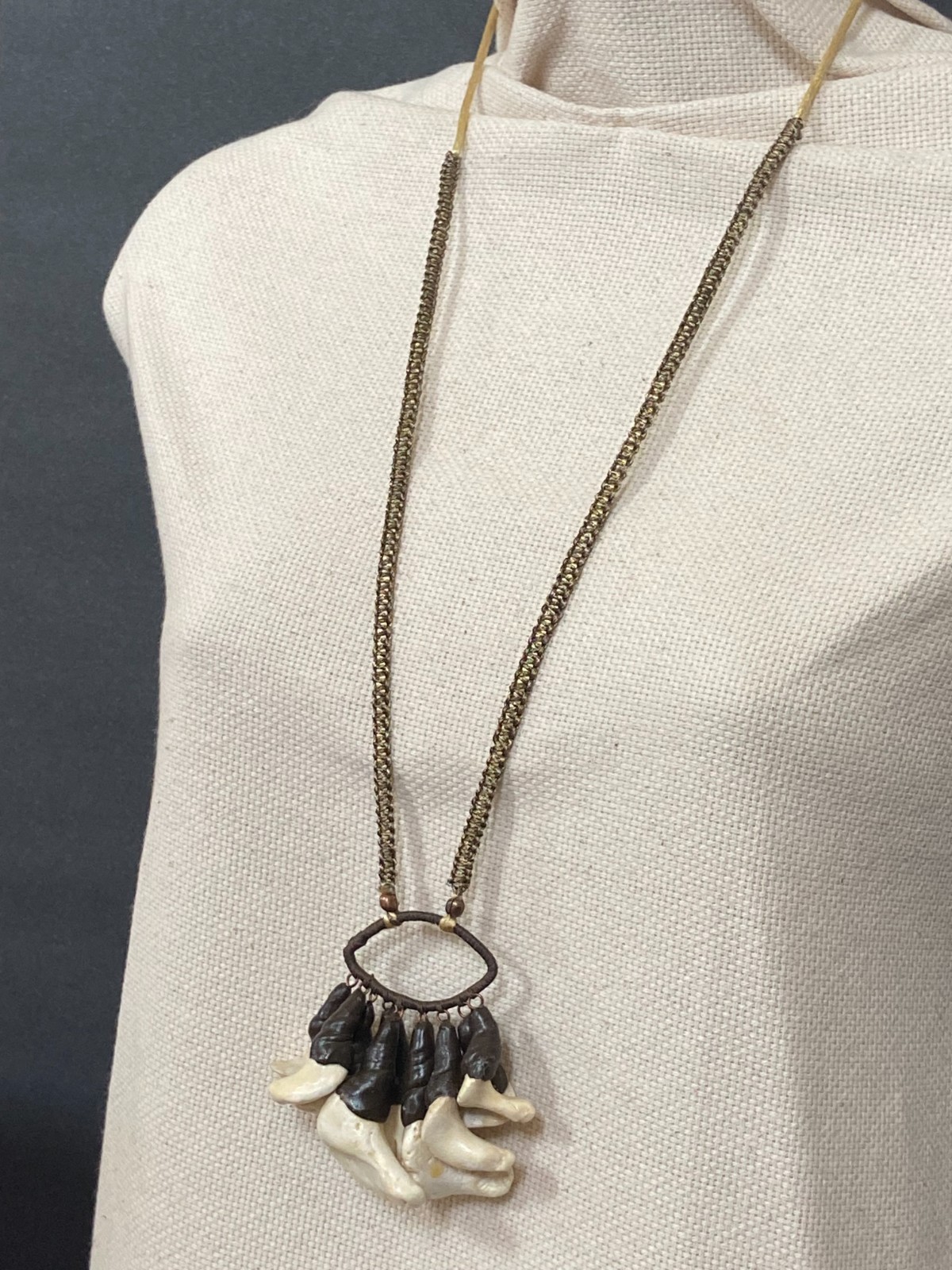 Statement Necklace with Clay & Natural Coral Charms – Handmade Boho Jewelry
