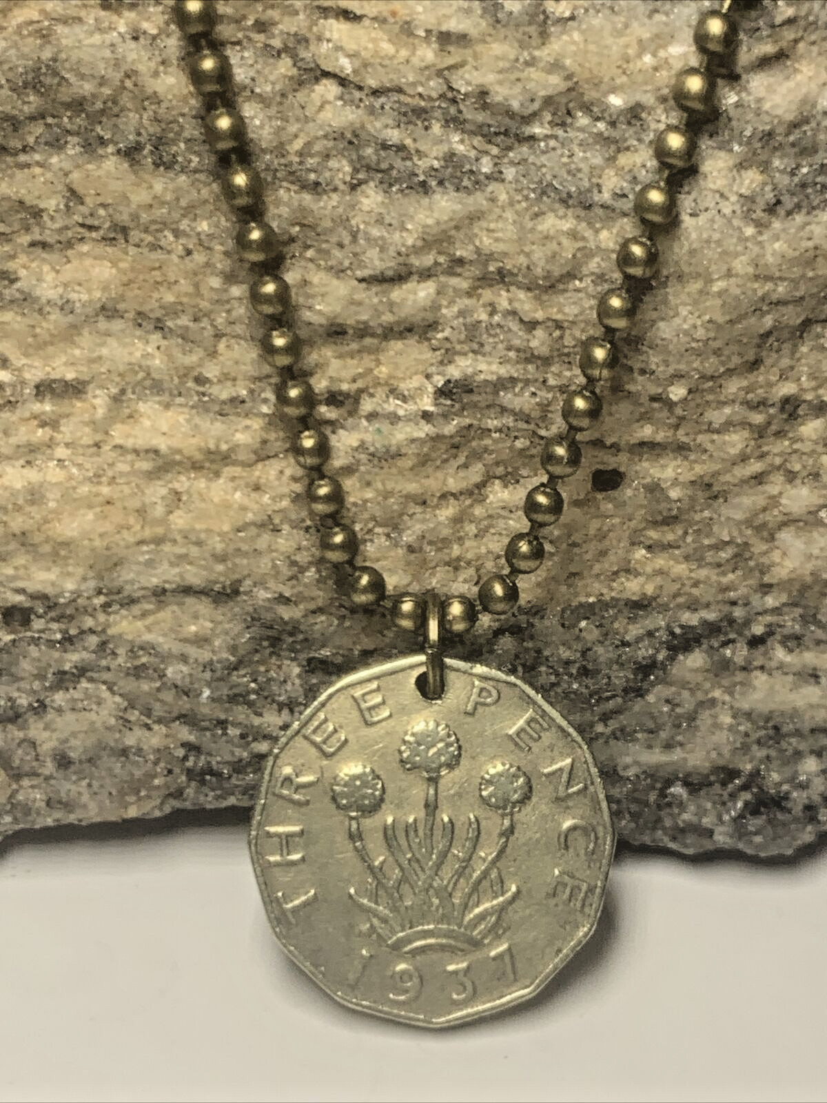 1937 UK 3 Pence Coin Pendant Unisex 22″ Necklace. London. King George VI. A1