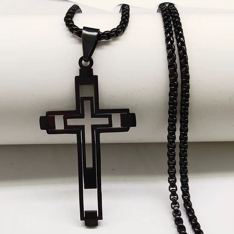 60cm Gold Stainless Steel Cross Necklace for Men Mens Chain Pendant Jewelry Gift