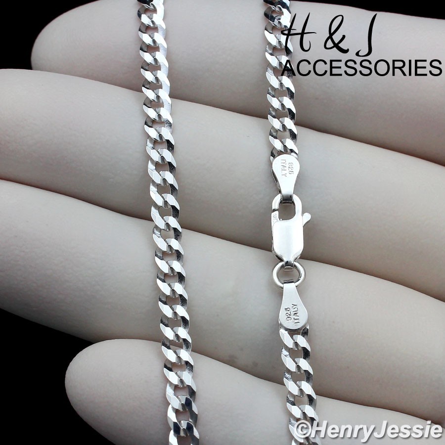 18″20″22“24″SOLID 925 STERLING SILVER 4MM FLAT CUBAN CURB CHAIN NECKLACE*ASN16