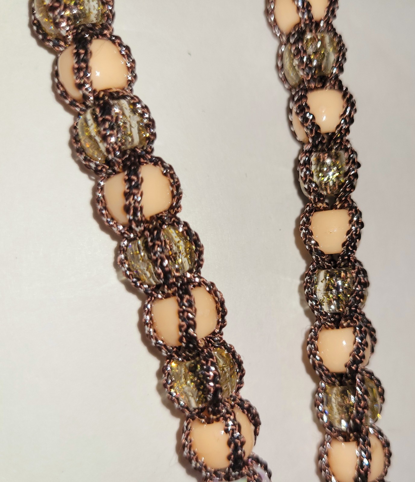 Vintage Western Bolo Tie Brown Silver Cord Silver Tone Concho Beaded Necklace