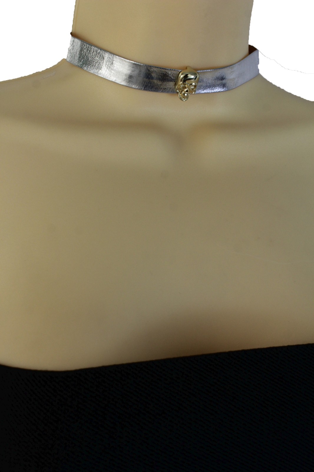 Hot Women Gold Skull Pendant Fashion Necklace Skinny Silver Faux Leather Jewelry