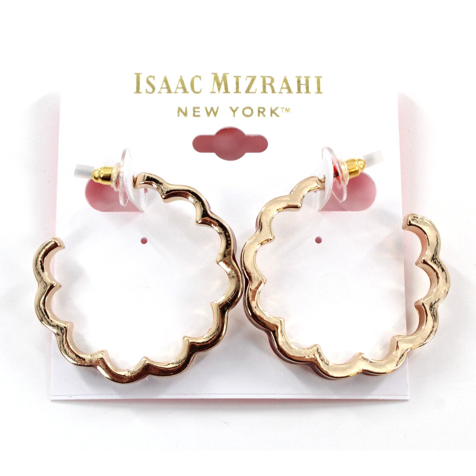 Isaac Mizrahi Scalloped Gold & Burgandy Hoop Earrings #MZ30