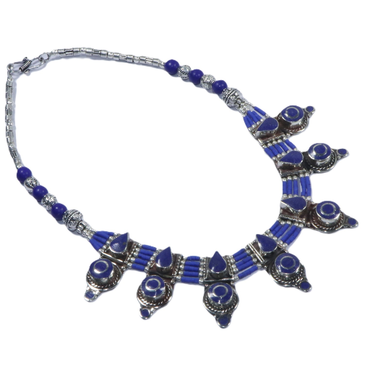 Ethnic statement choker necklace blue color design eye clean gemstone jewelry