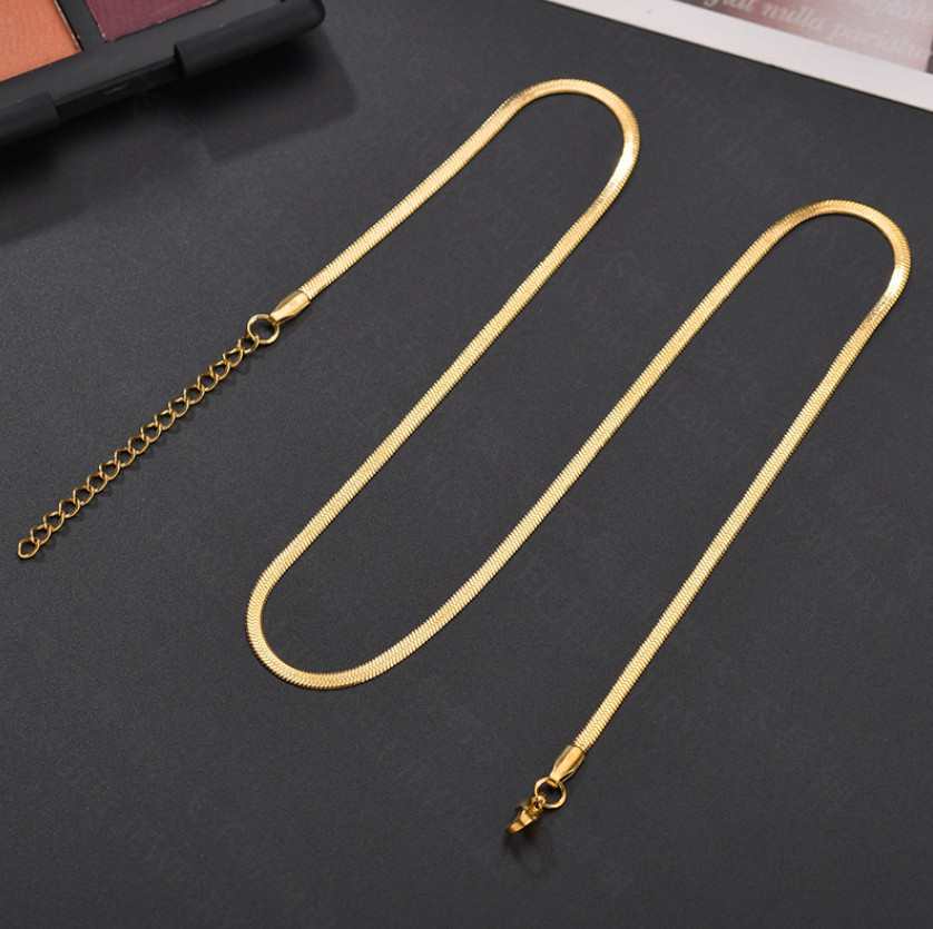 316L Stainless Steel Gold Silver Herringbone Adjustable Clavicle Chain Necklace
