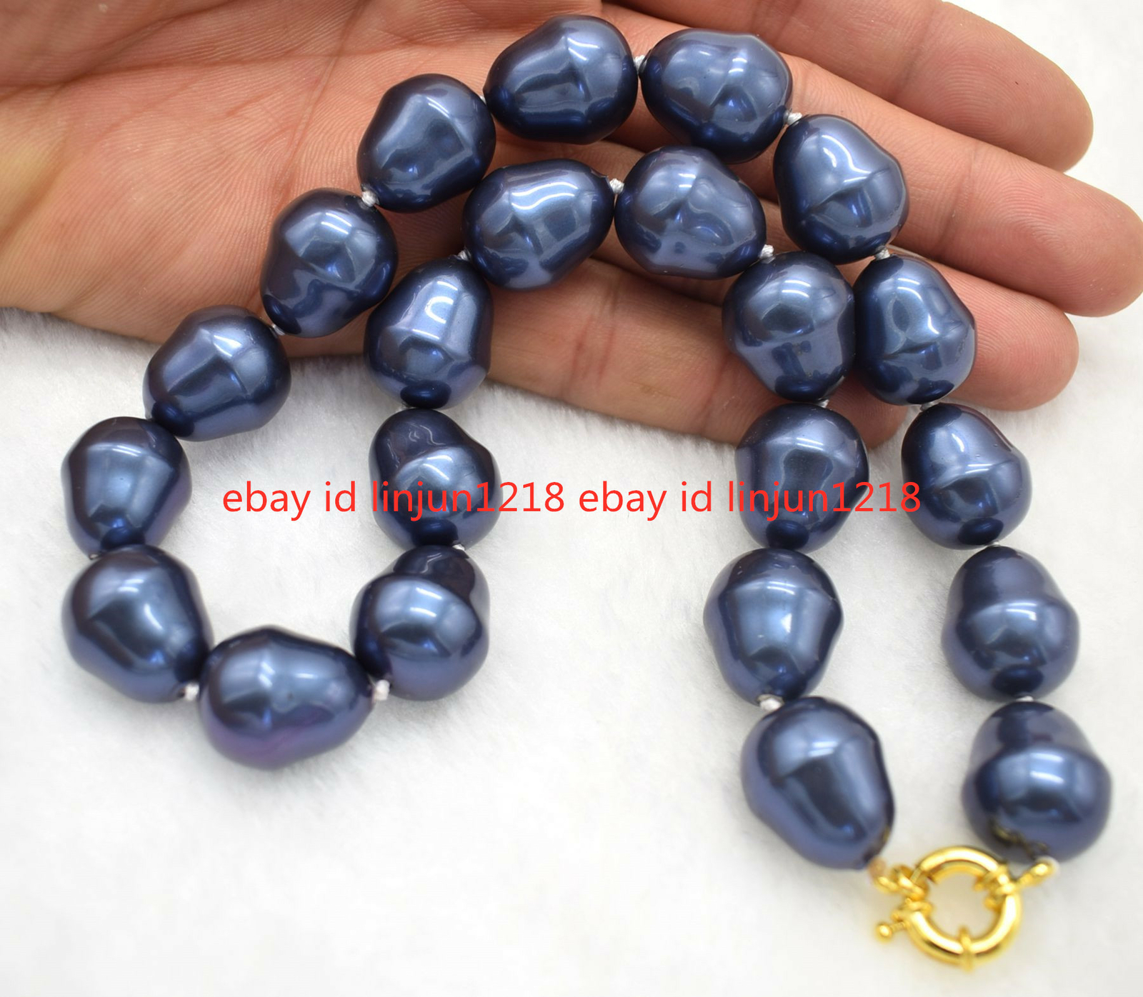 HUGE LARGE FASHION 20MM SOUTH SEA BLUE BAROQUE SHELL PEARL NECKLACE 18″