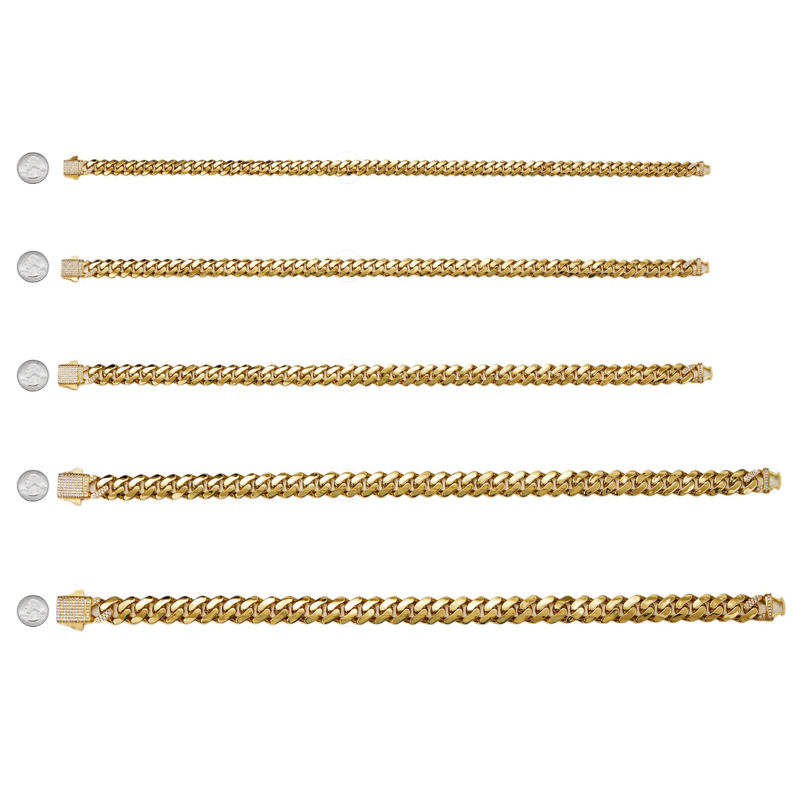 New 14K Gold Miami Cuban Link Chain 6-14mm Women Men CZ Stainless Steel Necklace