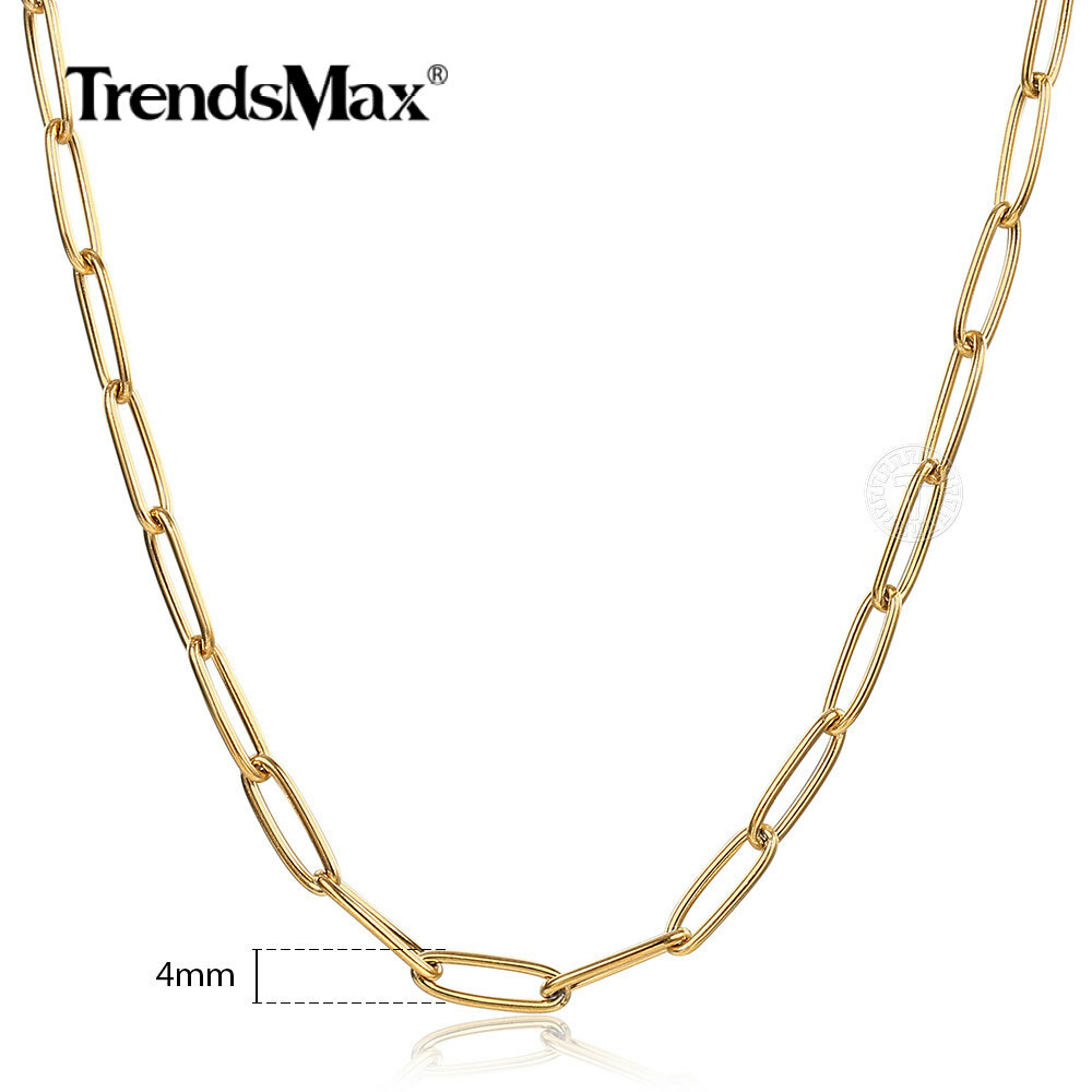 16-20″ 4mm Gold Plated Stainless Steel Paperclip Chain Choker Necklace for Women