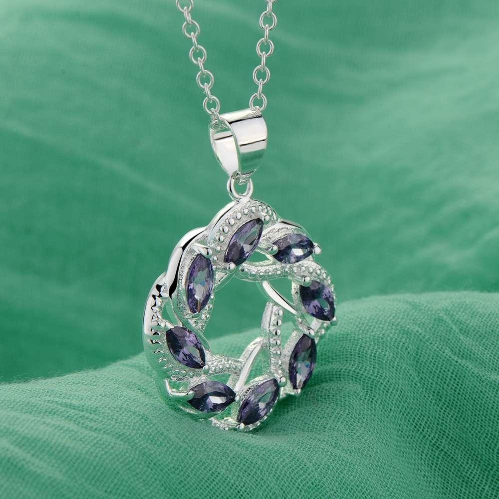 925 Sterling Silver Purple Zircon Necklace Women Wedding Engagement Jewelry