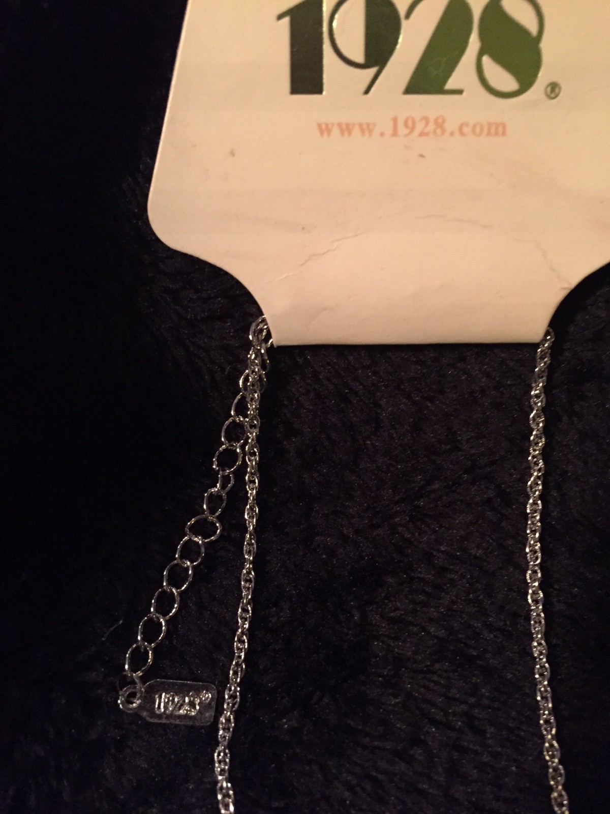1928 Spring Faux Cat’s Eye Blue Dangle 16 inch adjustable Silvertone Chain
