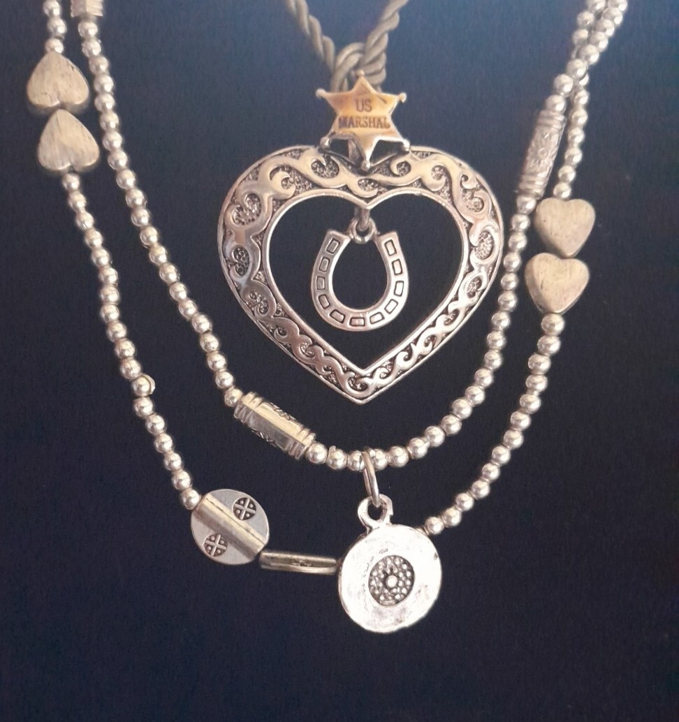 Vintage Modern Heart Necklace Lot 5 Pc American Eagle Silvertone Valentine