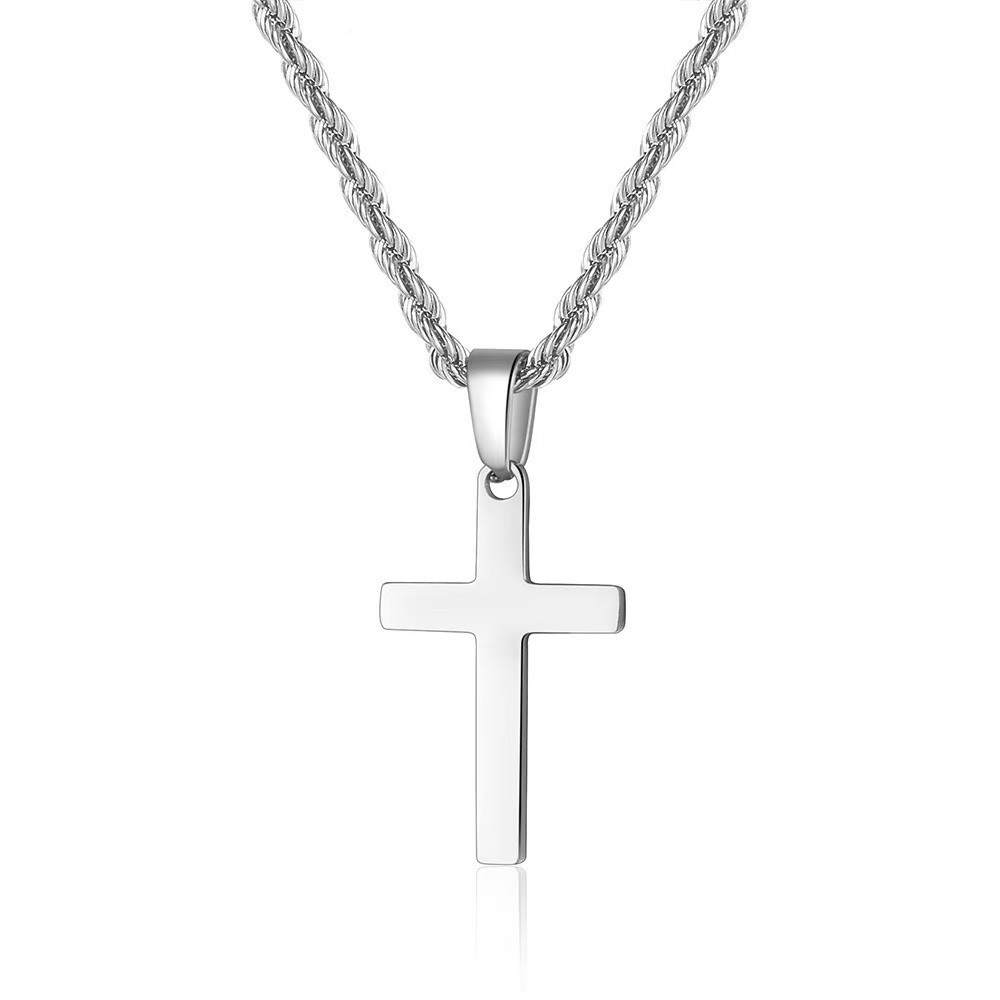 Stainless Steel Cross Pendant Necklace – Rope Chain 20” Christian Jewelry NEW