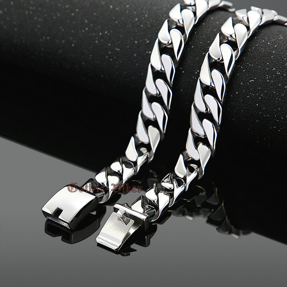 Heavy Stainless Steel Curb Cuban Chain Mens Necklace Bracelet Polish 17mm 18-30″
