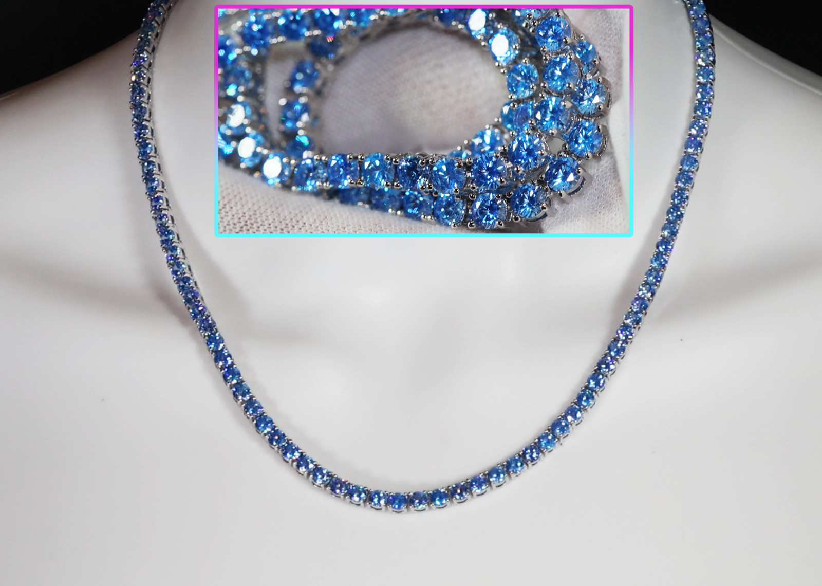 Simulated Blue Diamond Tennis Chain | Tennis Necklace | Aquamarine Tennis Chain