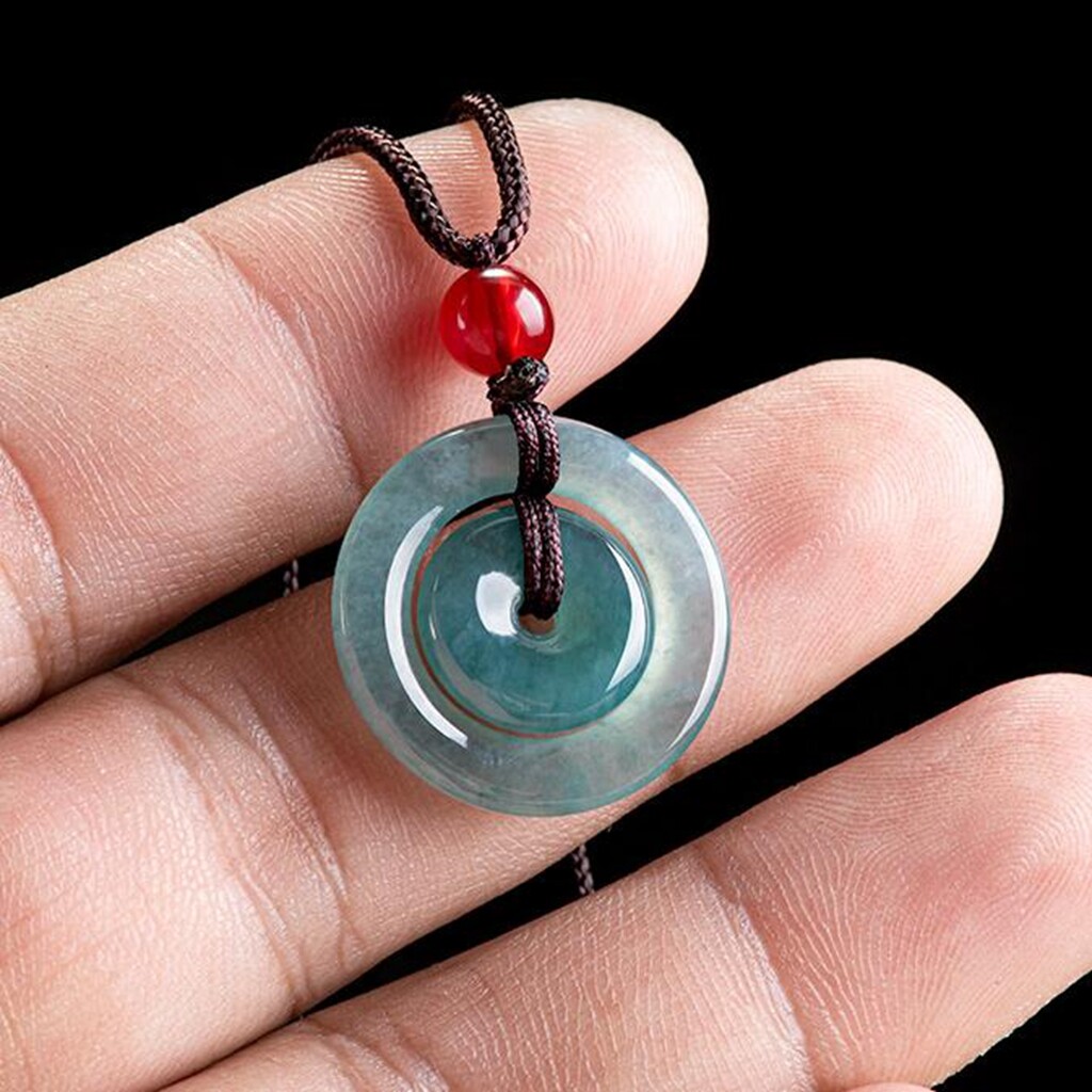 Certified Green Natural Burma A Jade jadeite Circle Donut Lucky Pendant Necklace
