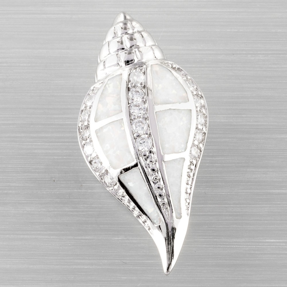Conch Seashell White Fire Opal Silver Jewelry Necklace Pendant