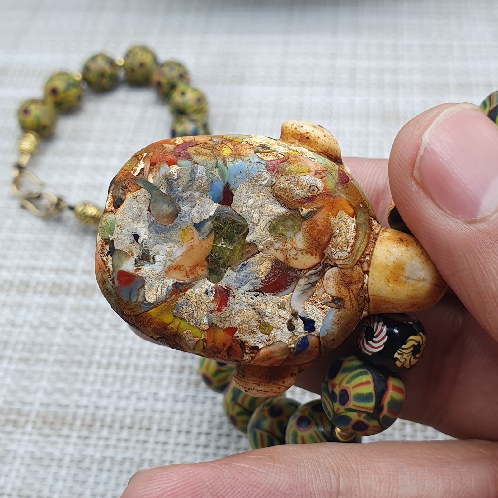 Stunning Vintage Venetan Style Eyes Glass With Old Monkey Face Glass Pendant