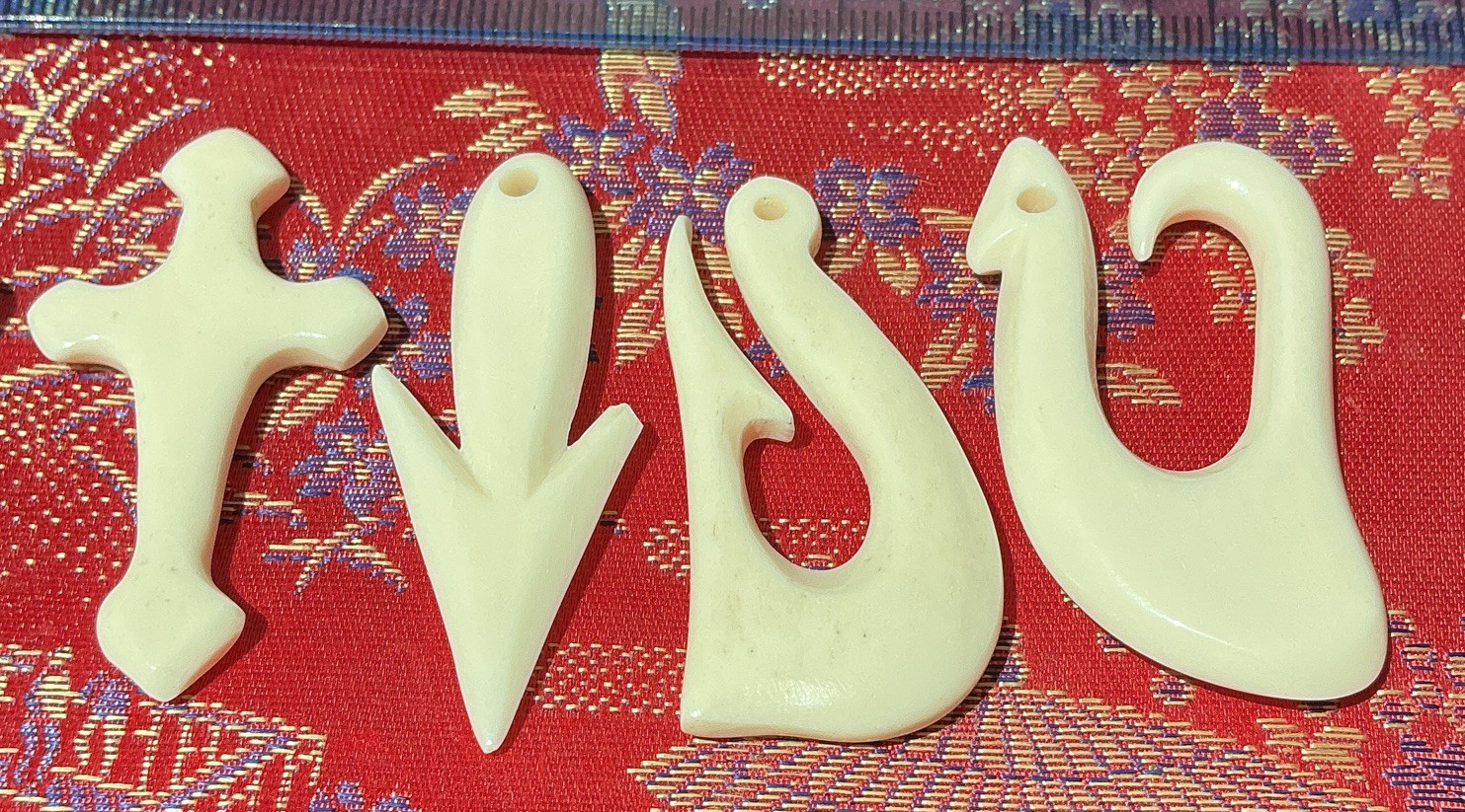 Lot of 6 White Charm Pendant Charms, Mixed Shapes, Cross Theme bovine bone